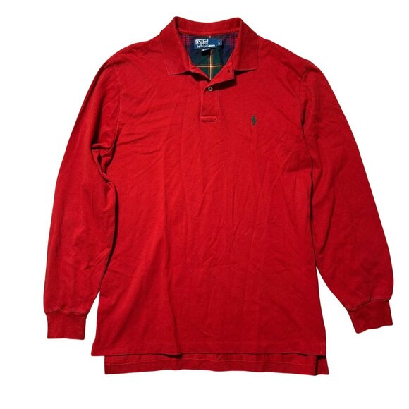 Ralph Lauren Polo Shirt Mens L Long Sleeve Preppy Classic Green Logo Plaid Colla - Picture 1 of 9